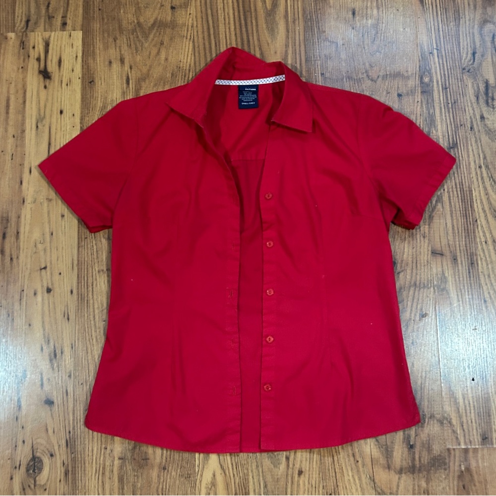 Basic Editions Bright Red Short-Sleeve Button-Down Shirt